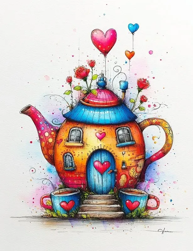 Rainbow Valentine Watercolor Clipart
