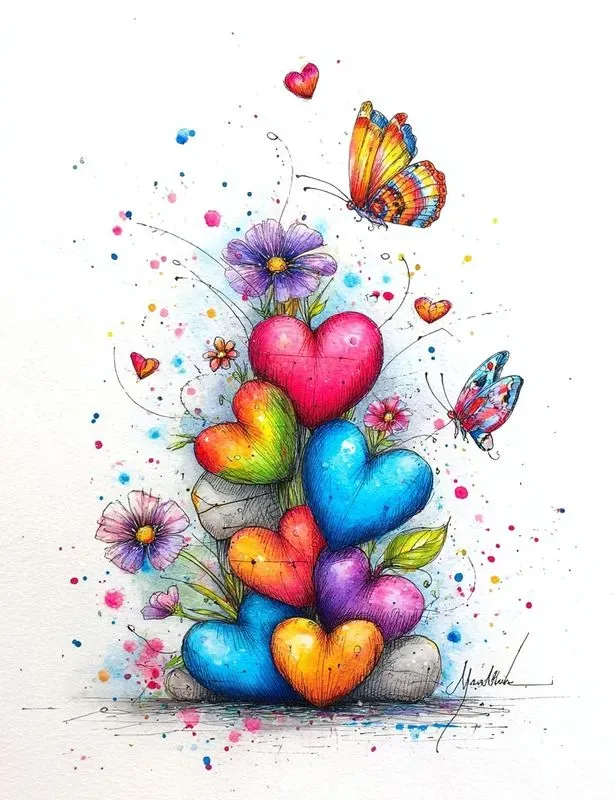 Rainbow Valentine Watercolor Clipart