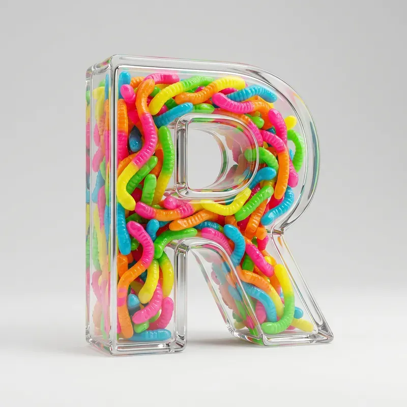 3D Glass Filled Letter Typography