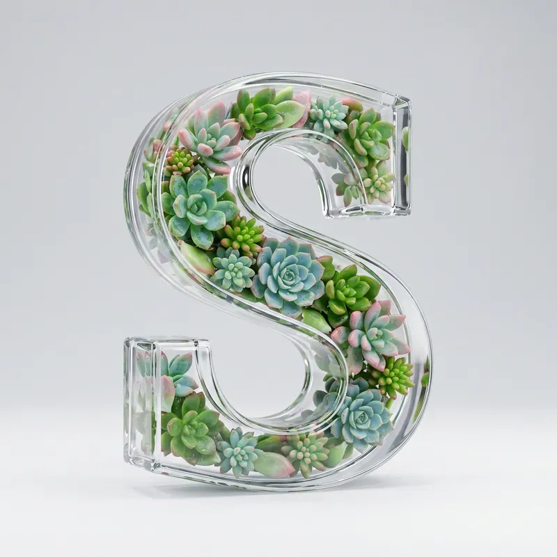 3D Glass Filled Letter Typography