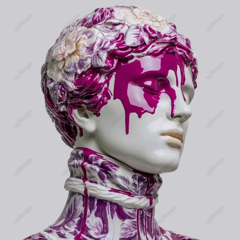 Porcelain Drip Floral Delft Art
