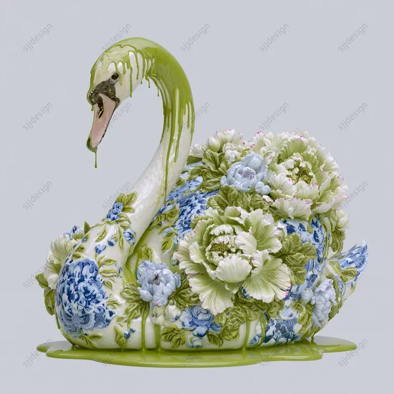 Porcelain Drip Floral Delft Art