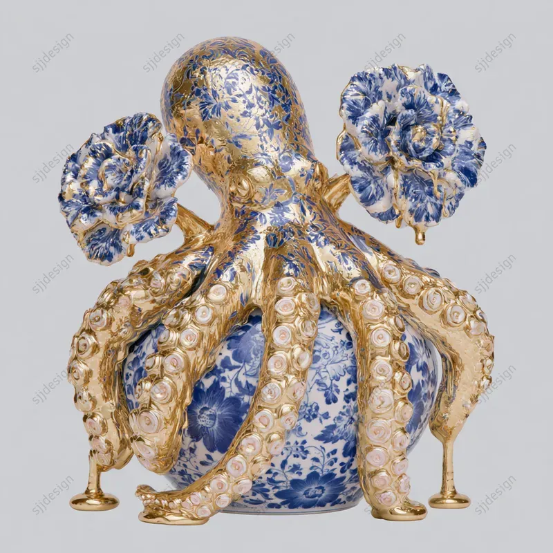 Porcelain Drip Floral Delft Art
