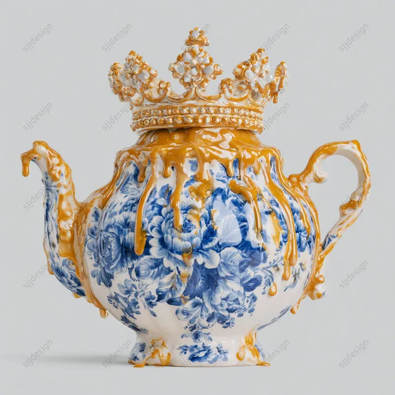 Porcelain Drip Floral Delft Art