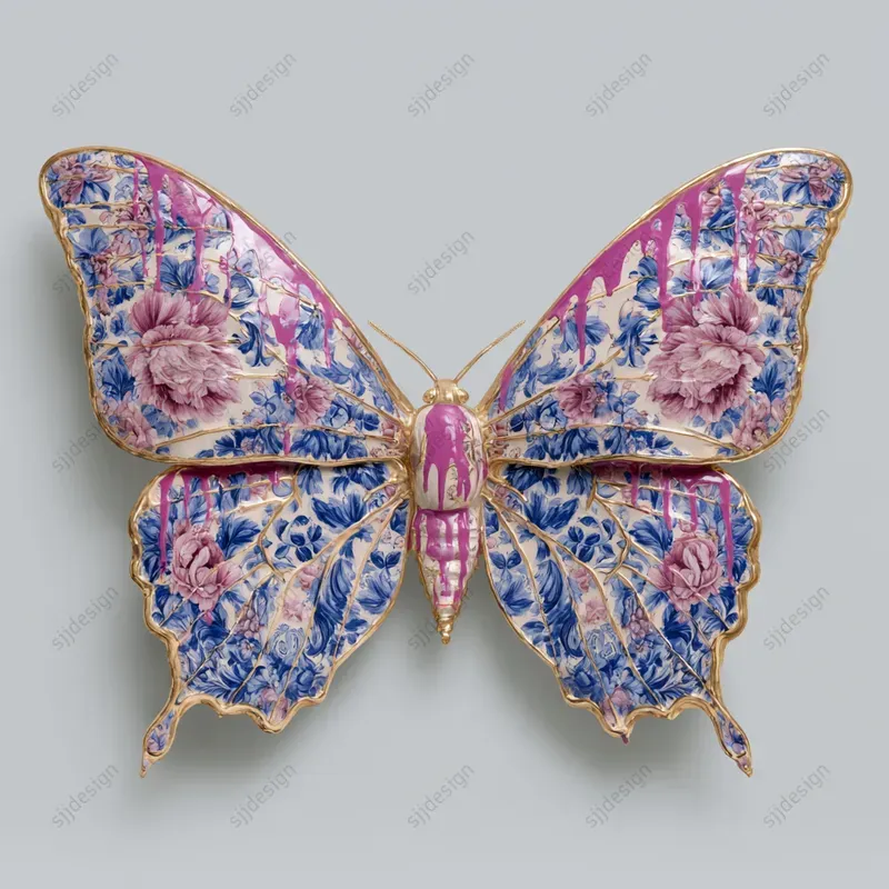 Porcelain Drip Floral Delft Art