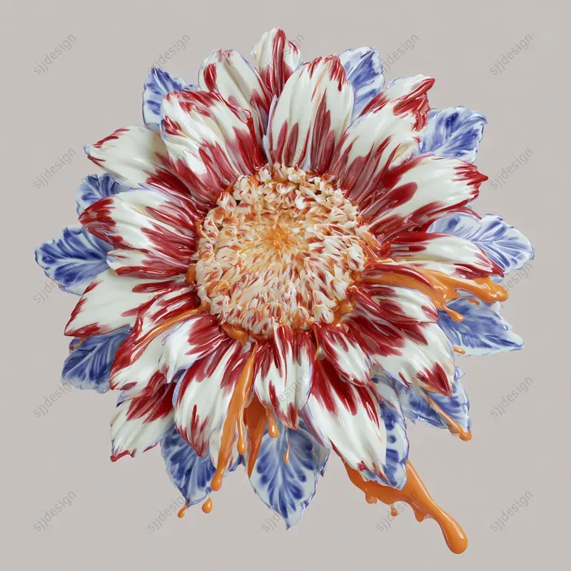 Porcelain Drip Floral Delft Art