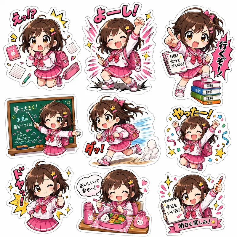 Kawaii Anime School Sticker Sheets Png
