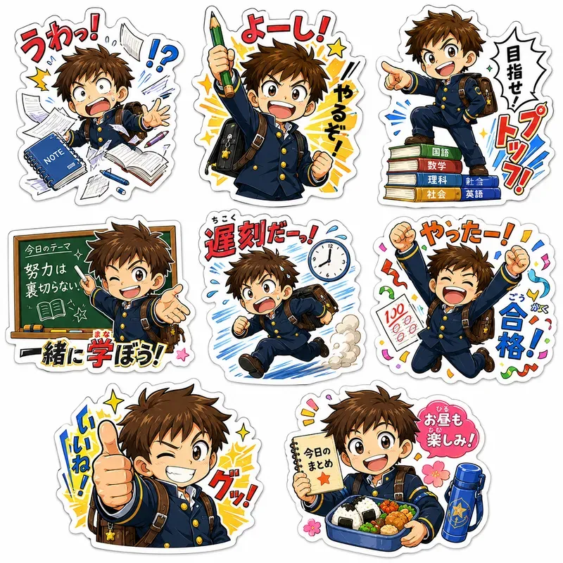 Kawaii Anime School Sticker Sheets Png