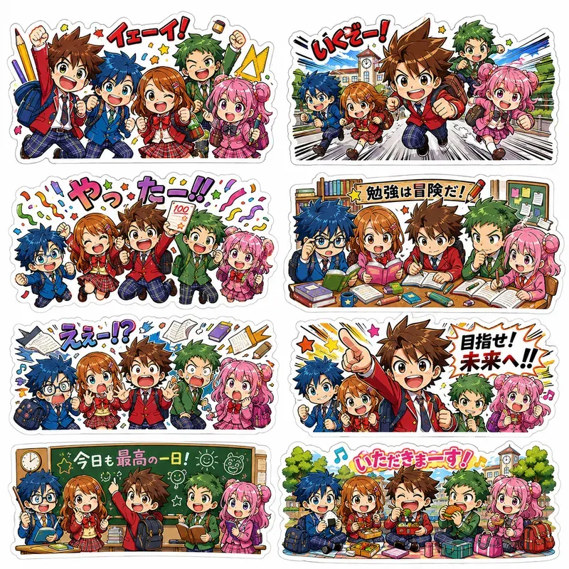 Kawaii Anime School Sticker Sheets Png