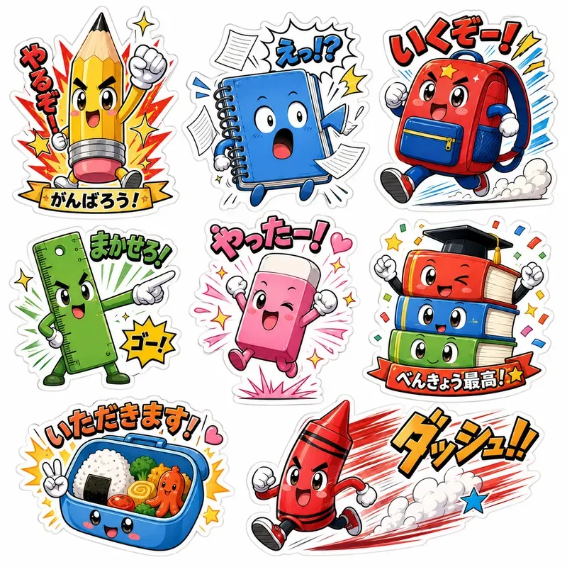 Kawaii Anime School Sticker Sheets Png