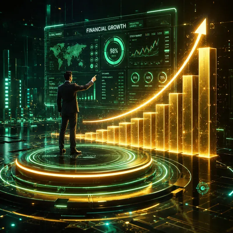 A Futuristic Glowing Businessman Points