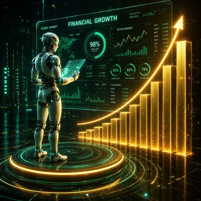A Futuristic Glowing Businessman Points