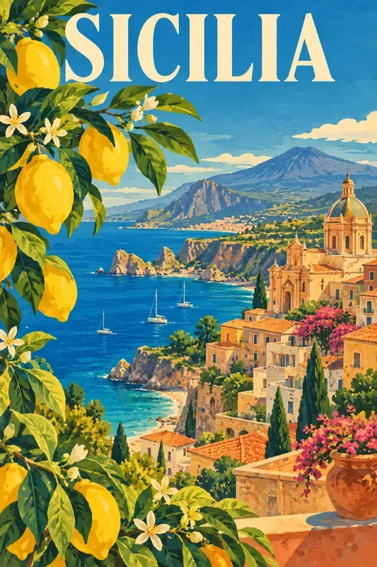 Vintage Mediterranean Travel Poster Art