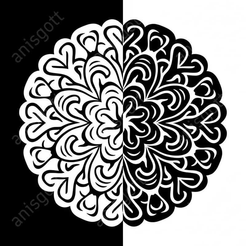 Split Mandala Monochrome Coloring Pages