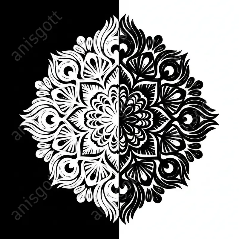 Split Mandala Monochrome Coloring Pages
