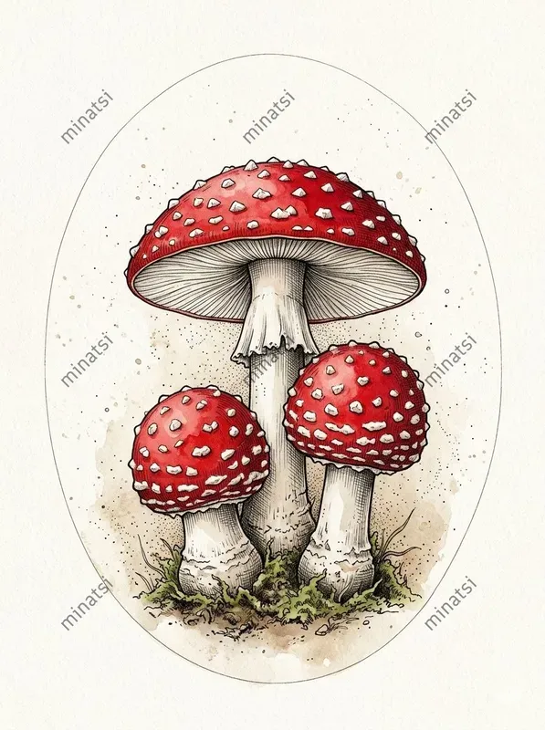Vintage Botanical Mushroom Oval Art
