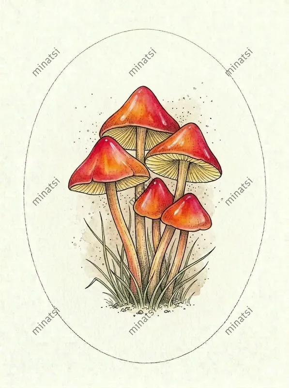 Vintage Botanical Mushroom Oval Art
