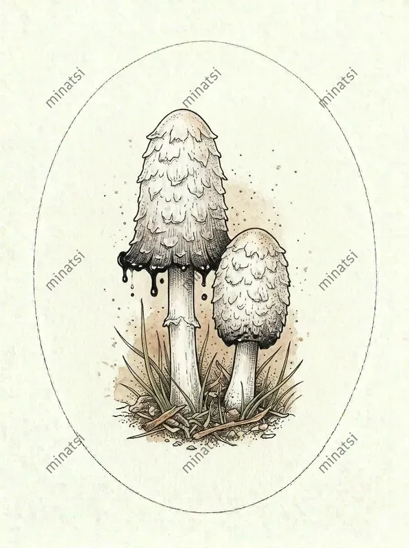 Vintage Botanical Mushroom Oval Art