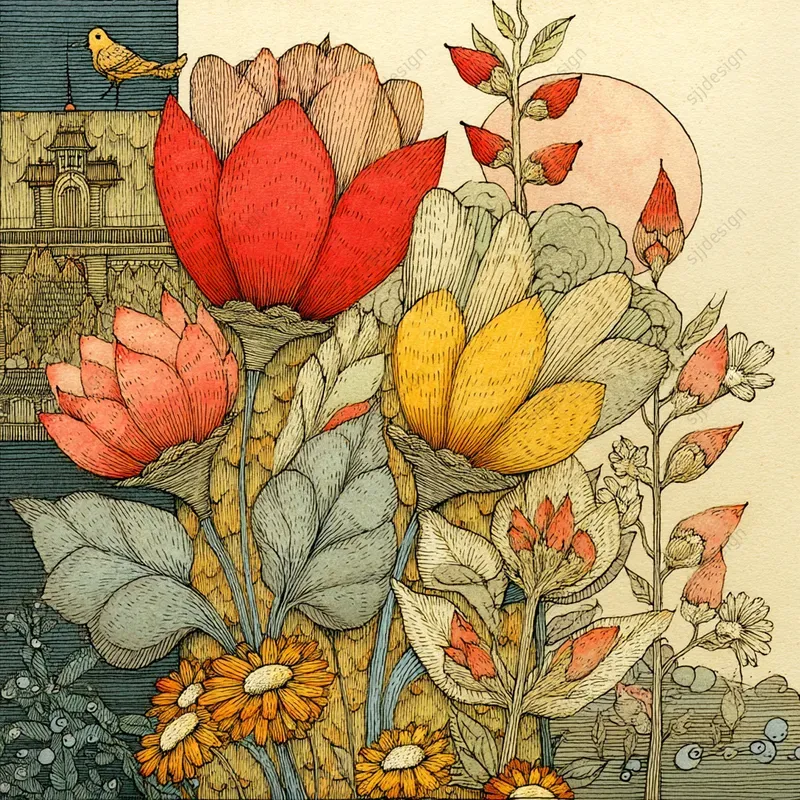 Whimsical Medieval Folk Art Style