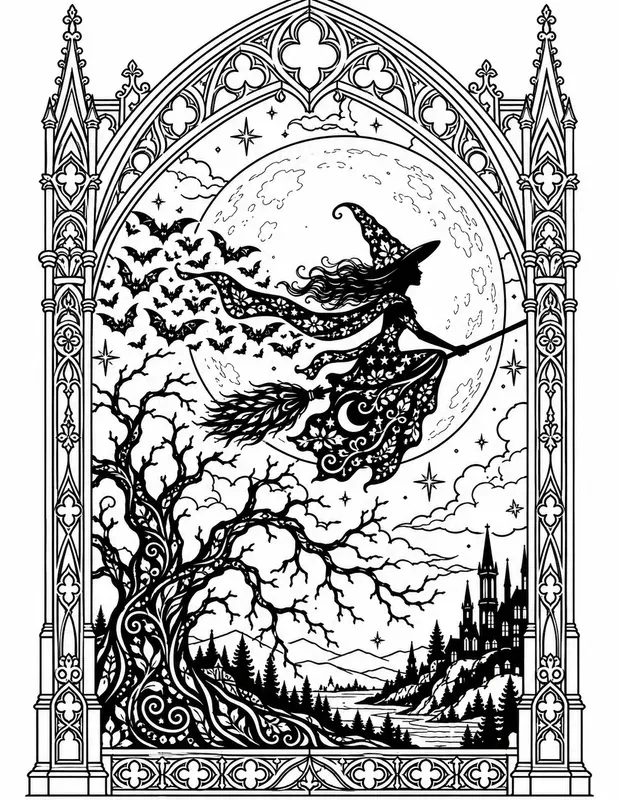 Gothic Arch Halloween Coloring Pages