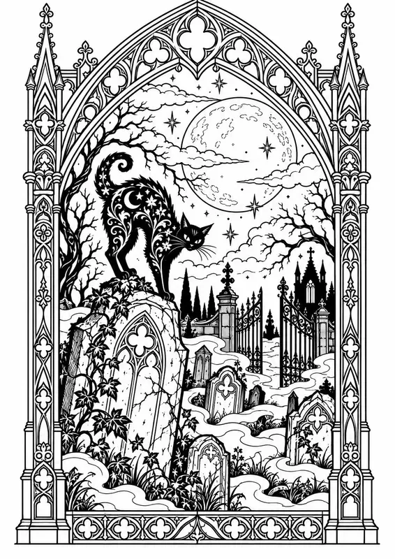 Gothic Arch Halloween Coloring Pages