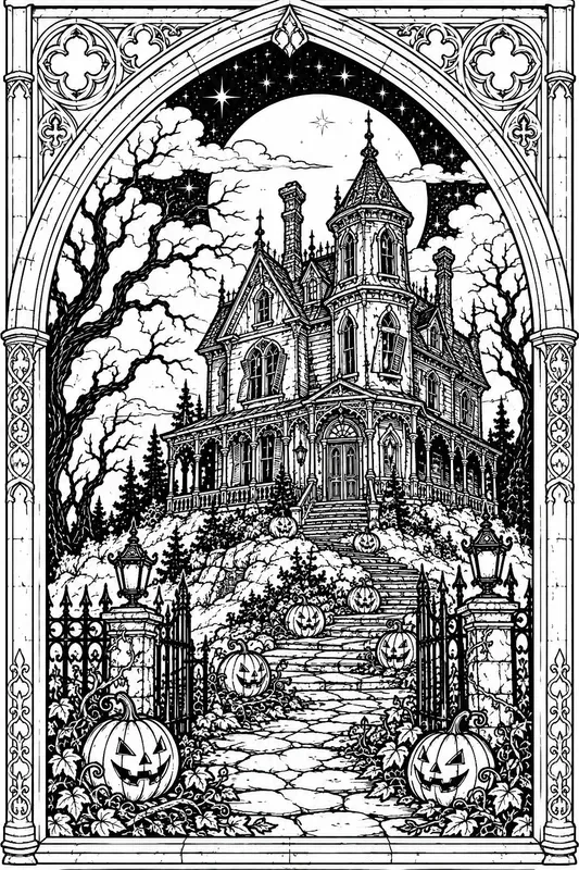 Gothic Arch Halloween Coloring Pages
