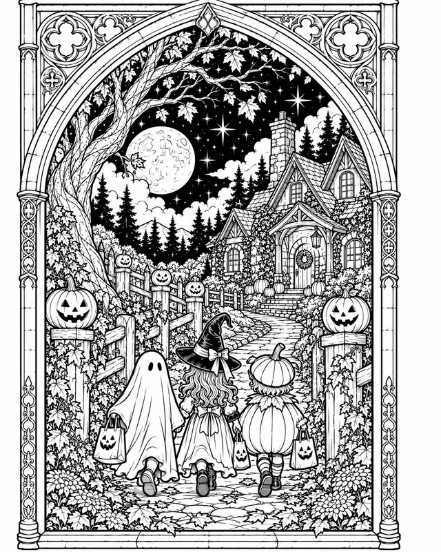 Gothic Arch Halloween Coloring Pages