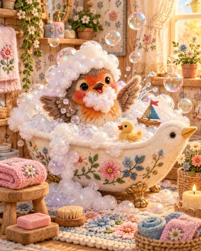 Needle Felt Bubble Bath Animals