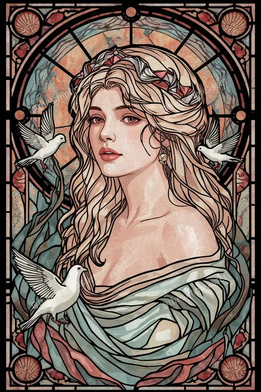 Art Nouveau Greek Goddess Stained Glasses