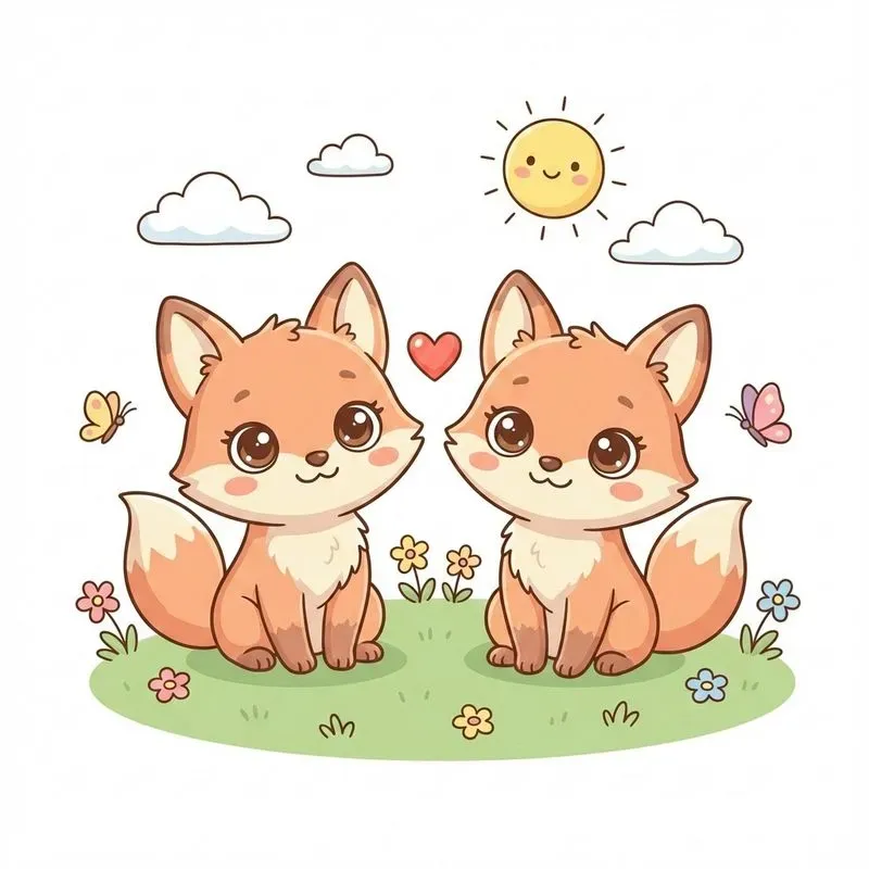 Cute Kawaii Animal Couple Illustrations