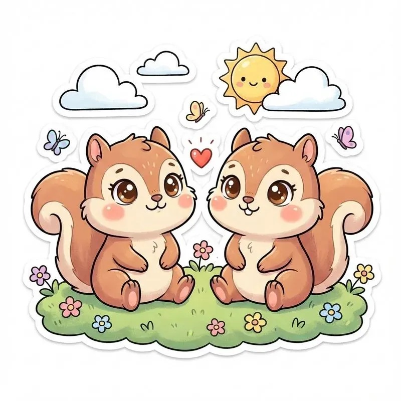 Cute Kawaii Animal Couple Illustrations