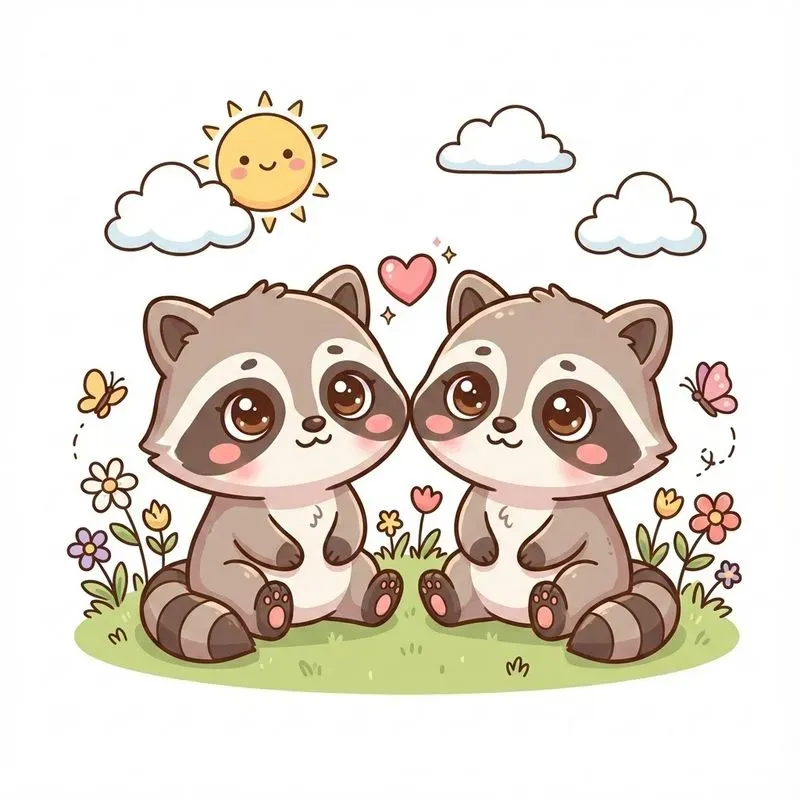 Cute Kawaii Animal Couple Illustrations