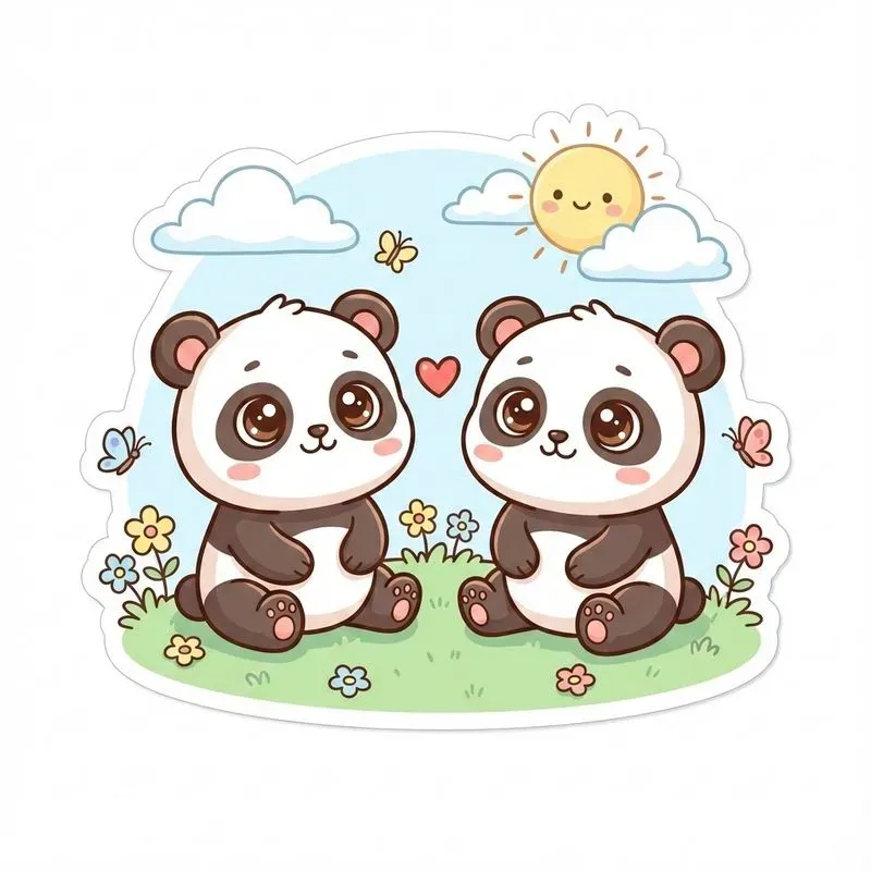 Cute Kawaii Animal Couple Illustrations