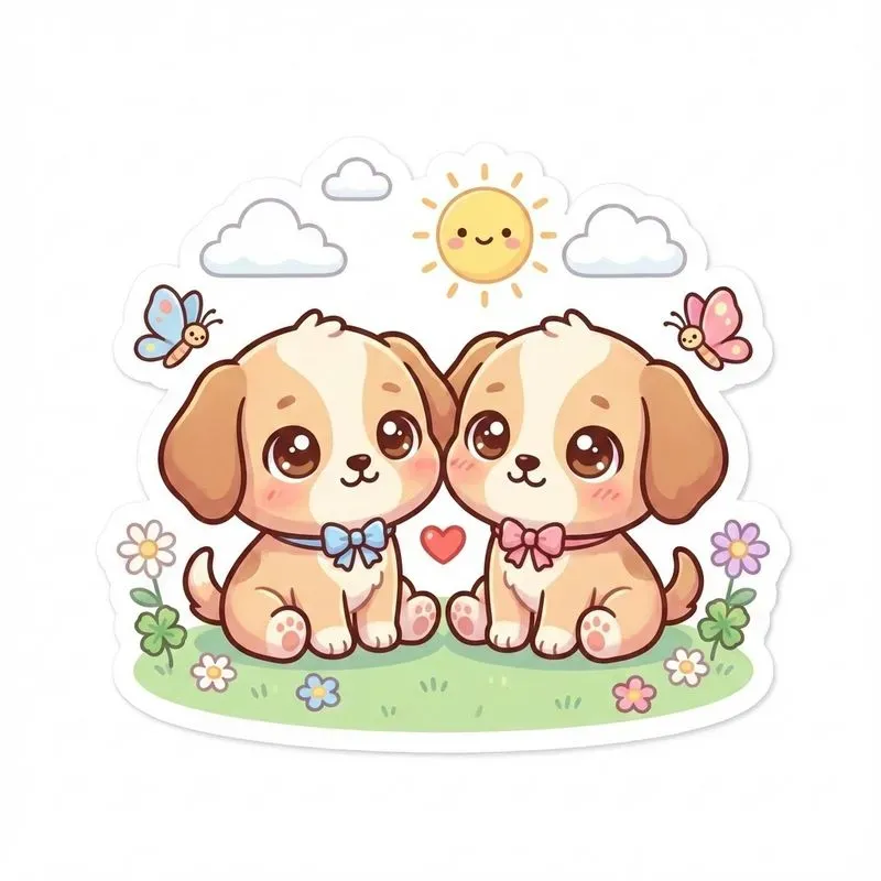 Cute Kawaii Animal Couple Illustrations
