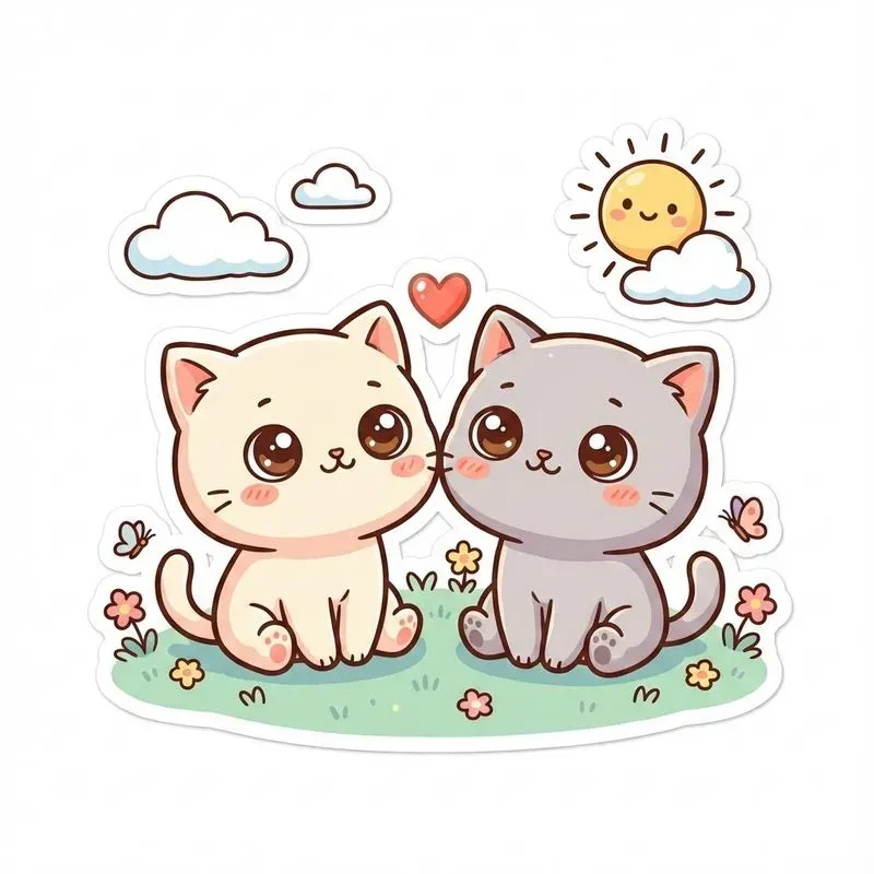 Cute Kawaii Animal Couple Illustrations