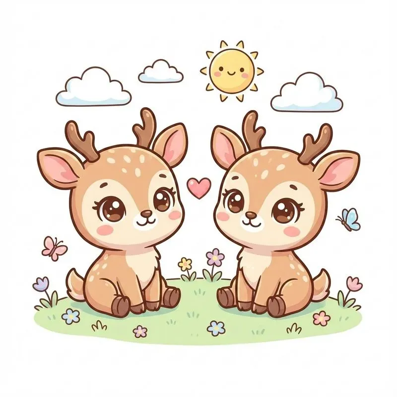 Cute Kawaii Animal Couple Illustrations