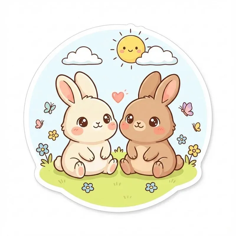 Cute Kawaii Animal Couple Illustrations