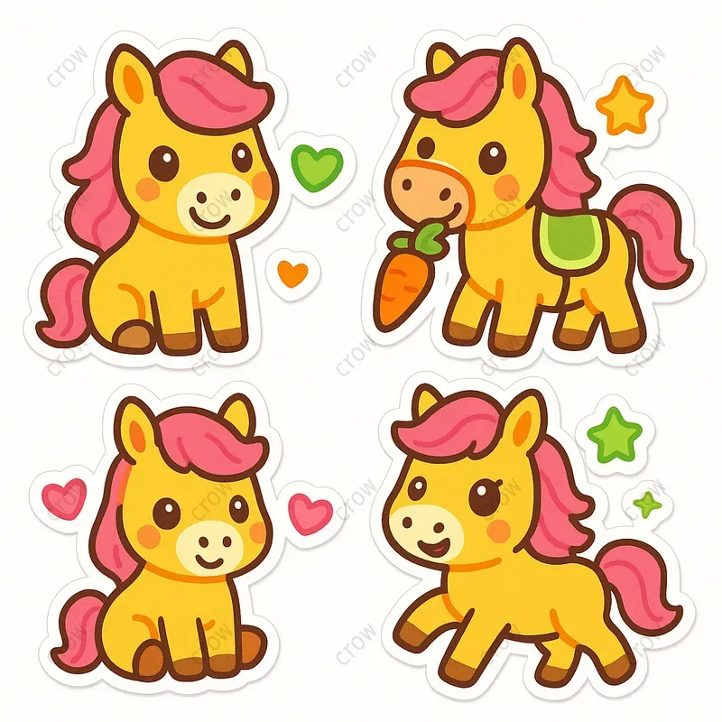 Cute Sticker Characters Vibrant Sets