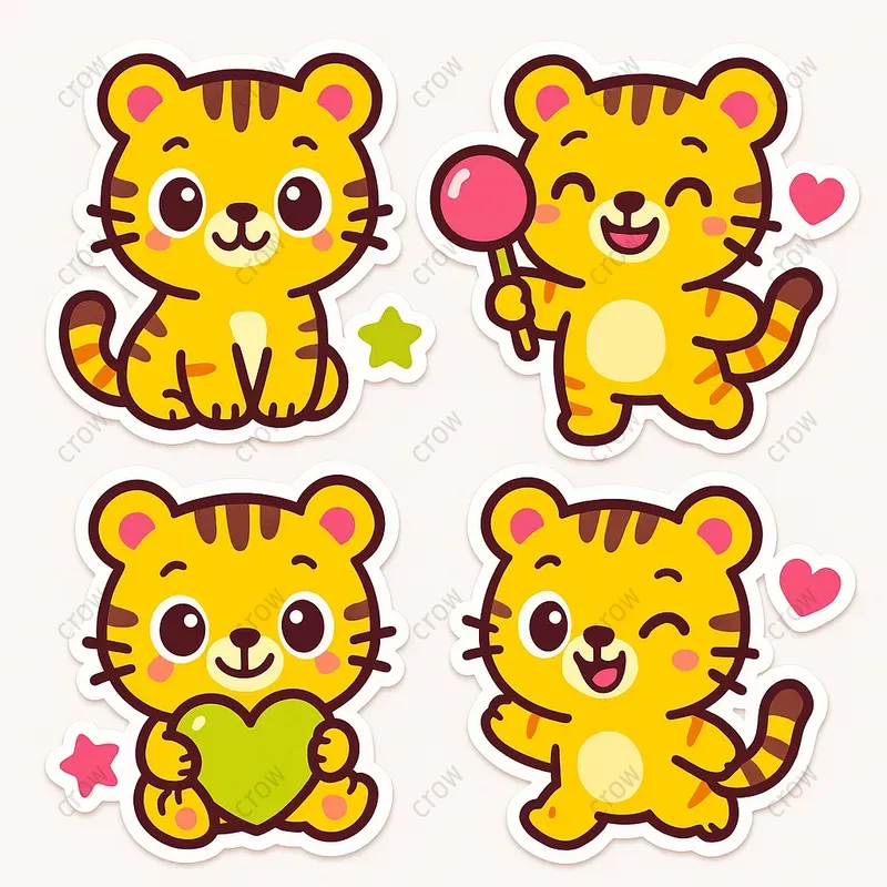 Cute Sticker Characters Vibrant Sets