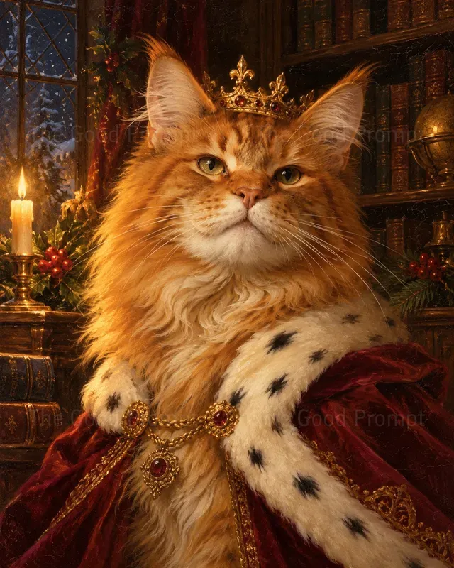 Regal Christmas Pet Oil Portrait Art