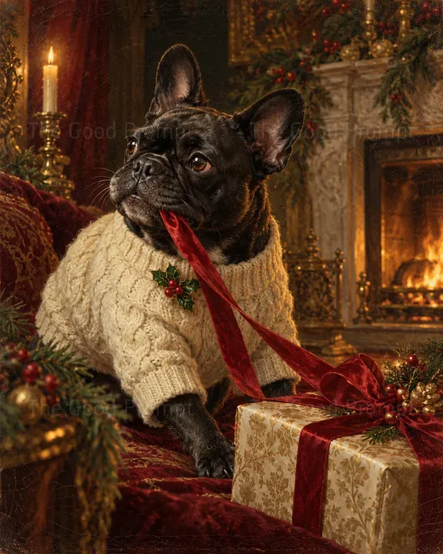 Regal Christmas Pet Oil Portrait Art