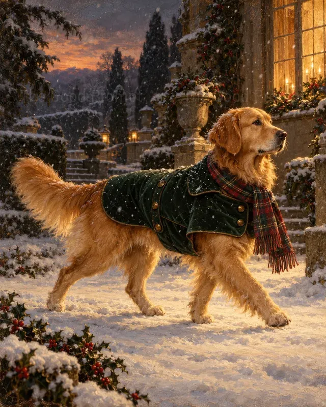 Regal Christmas Pet Oil Portrait Art