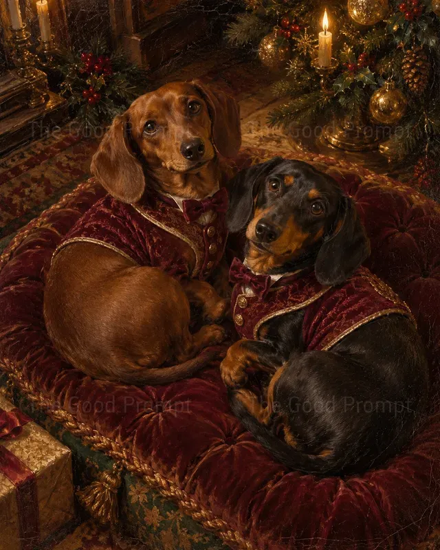 Regal Christmas Pet Oil Portrait Art