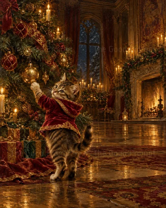 Regal Christmas Pet Oil Portrait Art