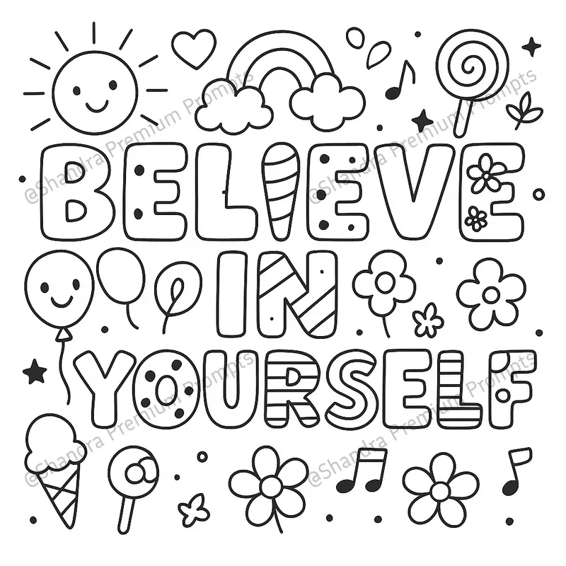 Cute Motivational Text Coloring Pages