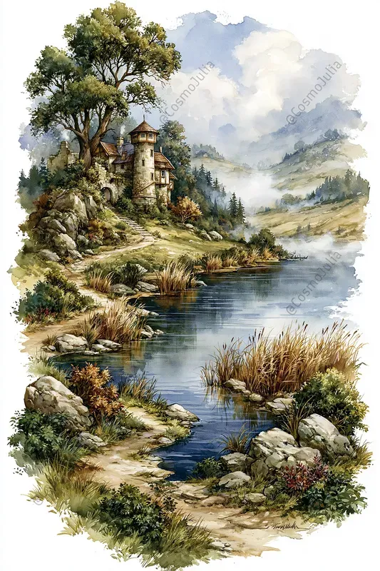 Medieval Storybook Watercolor Landscapes