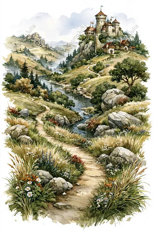 Medieval Storybook Watercolor Landscapes