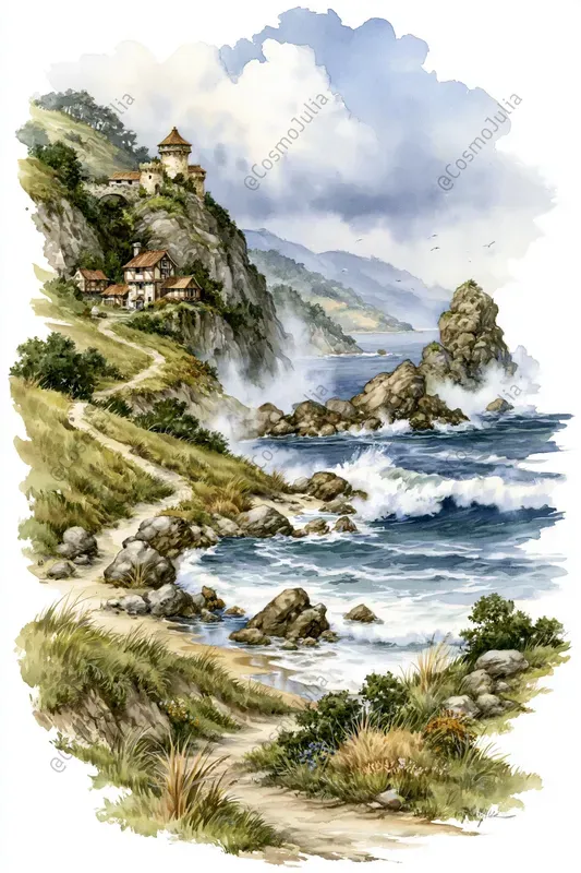 Medieval Storybook Watercolor Landscapes