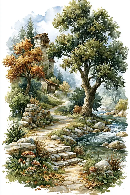 Medieval Storybook Watercolor Landscapes