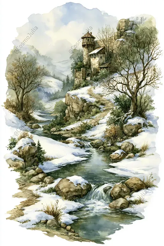 Medieval Storybook Watercolor Landscapes